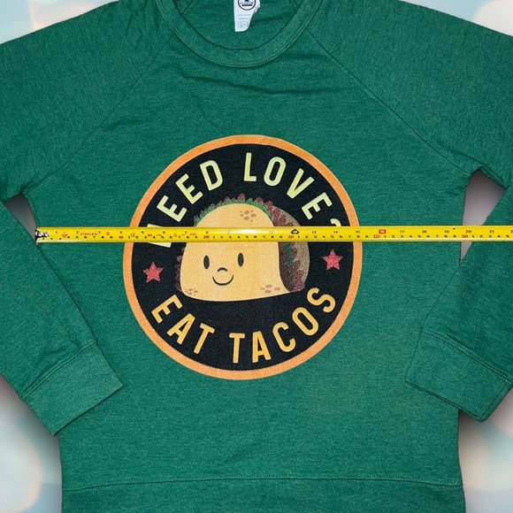 Women’s Funny Taco Green Long Sleeve Crewneck Fleece Sweatshirt Size M - Picture 3 of 4